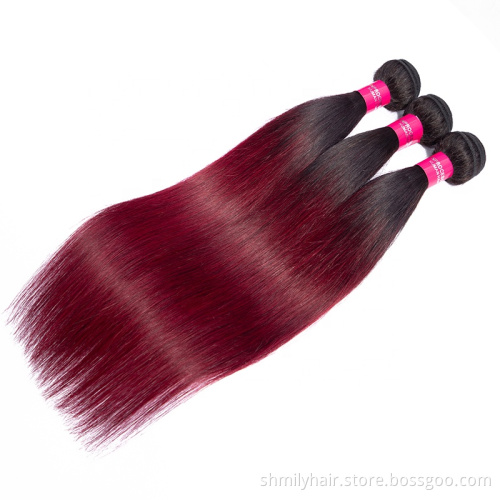 Shmily Ombre Two Tone 1b99j# Straight Human Hair Extensions, Virgin Brazilian Hair Bundles, 10-24 inches For Black Women